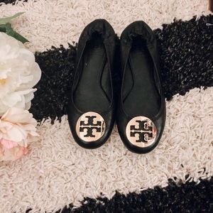 Tory Burch Black/Gold Reva Flats